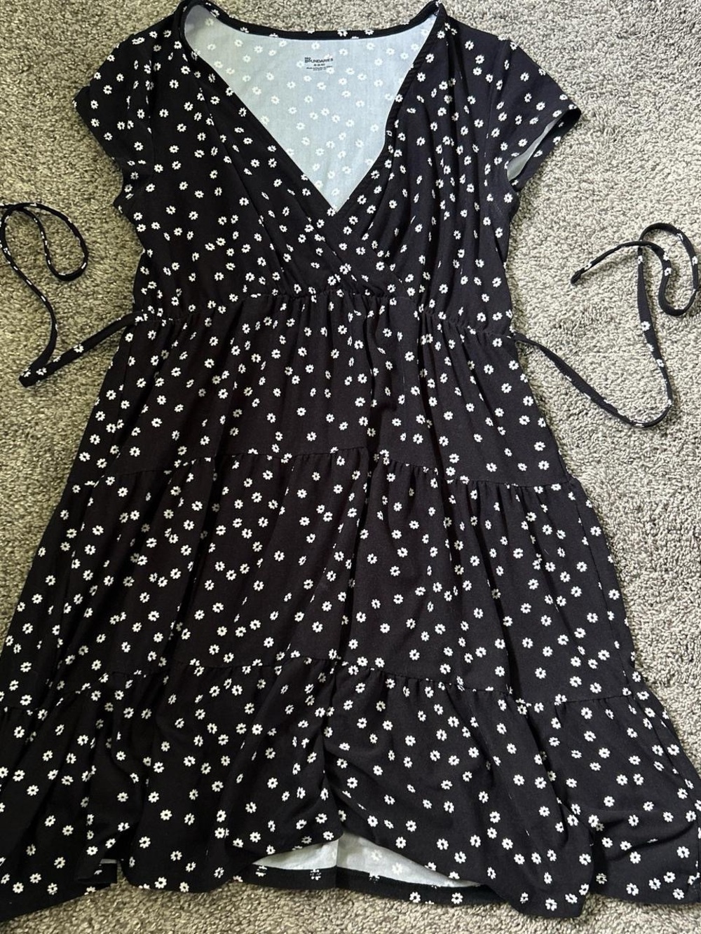 No Boundaries Black Mini Dress with White Daisy Print